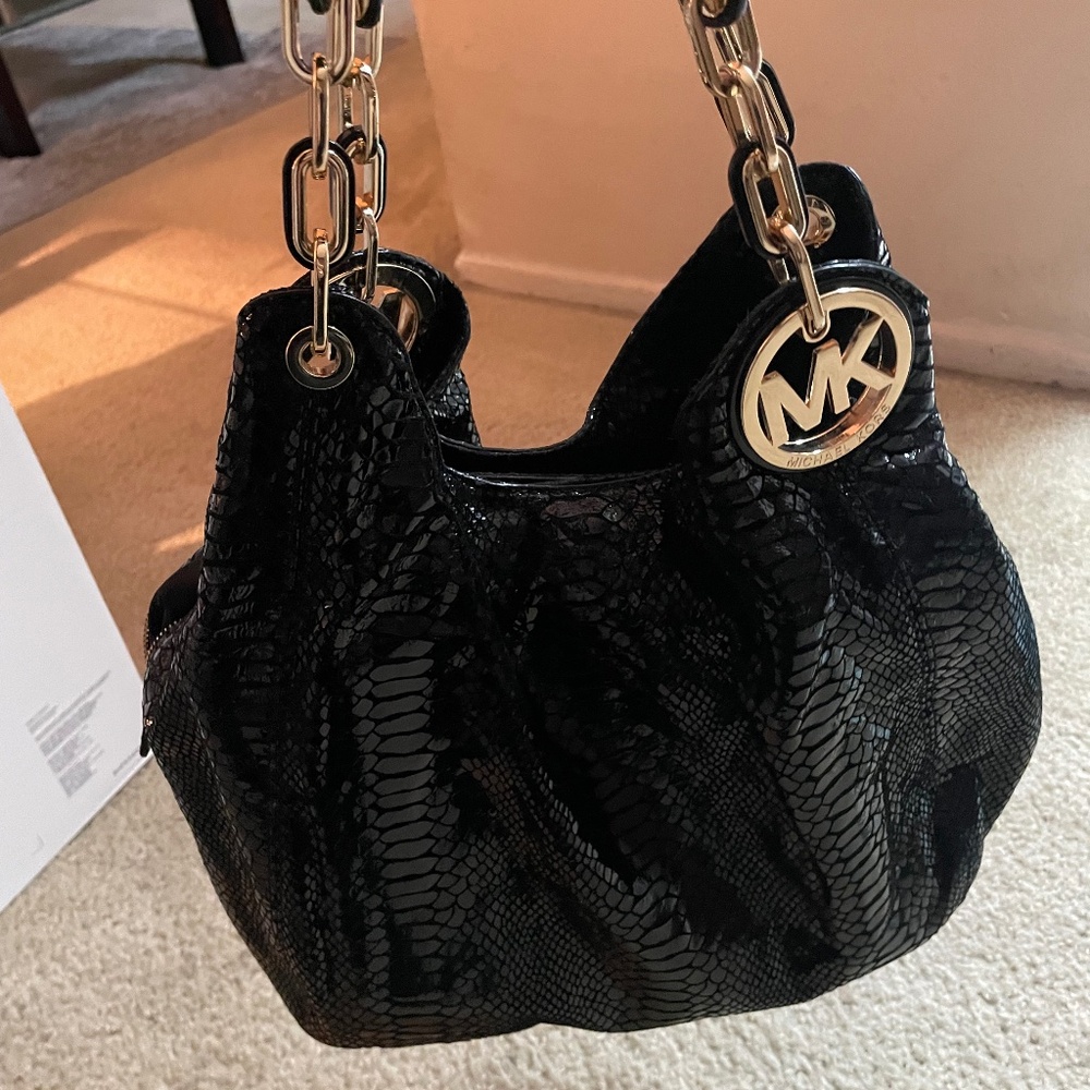 Michael Kors Black Python Fulton Purse